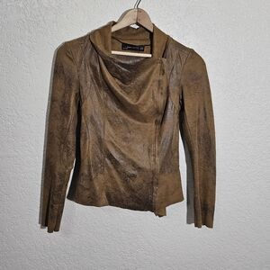 Zara Woman Brown Faux Suede Moto Jacket